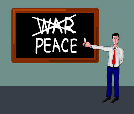 man with blackboard and war-peace conceptのイラスト素材