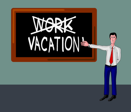 man with blackboard and work-vacation conceptのイラスト素材