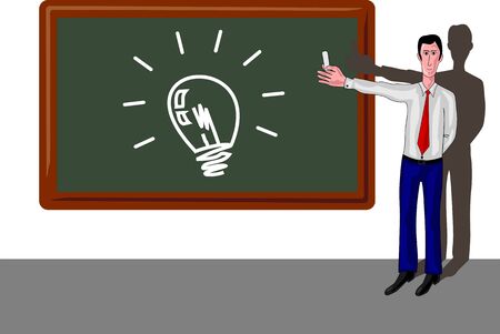 man with blackboard a light bulbのイラスト素材