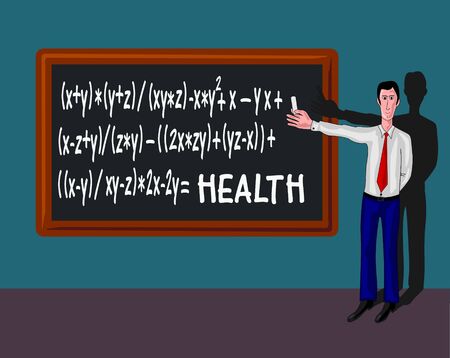 man with blackboard and health formula のイラスト素材