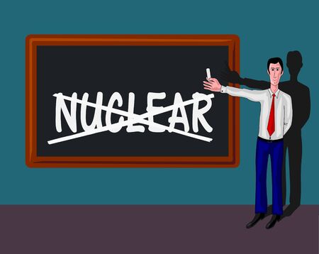 man in a classroom with blackboard and no-nuclear concept のイラスト素材