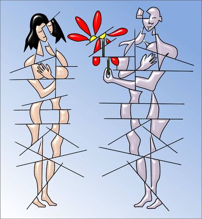 woman and man with flowerのイラスト素材