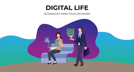 Flat design digital life for landing pageのイラスト素材