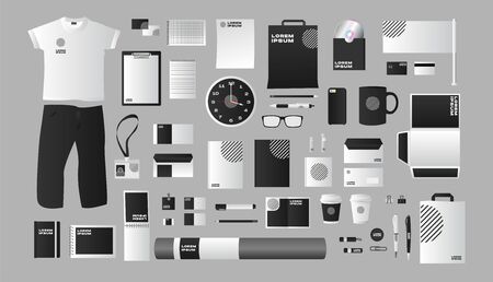 Business stationery corporate identity set realistic blackのイラスト素材