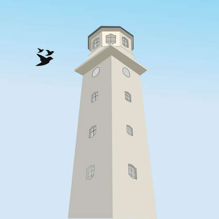grey lighthouse vector with bird and gradient backgroundのイラスト素材