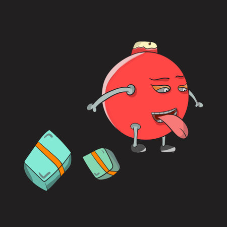 vector of monster illustration, cute christmas and halloween decoration gift bell toy star monster flat design, cute and funny looking for candy and giftのイラスト素材