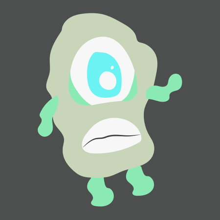 Monster cartoon illustration one eye creature funny scary face modern flat color designのイラスト素材
