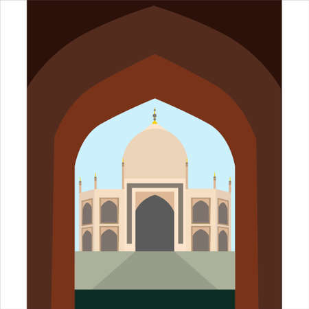 Taj Mahal India mosque Islamic vector illustration modern flat color designのイラスト素材