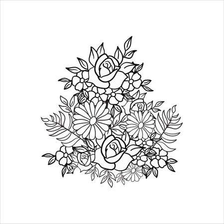 Decorative flower art vector with motorcycle black and white illustration floral modern simple designのイラスト素材