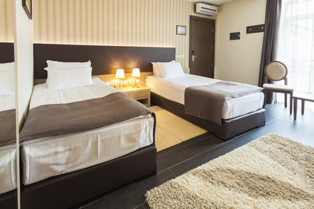 Modern twin bedroom interiorの写真素材