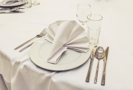 Table set for dining in restaurantの写真素材
