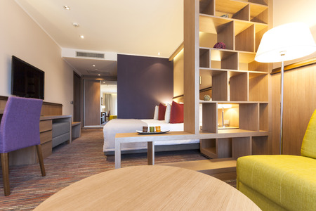 Interior of a colorful modern bedroomの写真素材