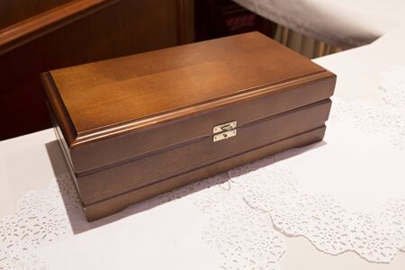 Wooden box on table