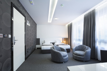 Modern elegant twin room interiorの写真素材