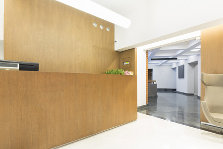Reception area with wooden reception table