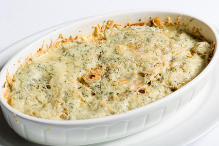 Baked macaroni, chicken, cheeseの写真素材