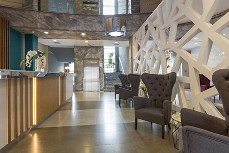Hotel lobby cafe interiorの写真素材