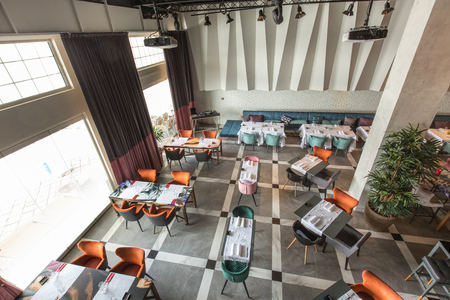Interior of a new luxury restaurant in the morningの写真素材