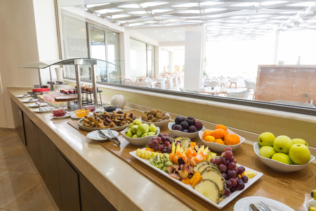 Hotel interior, buffet table, dessert, all inclusiveの写真素材