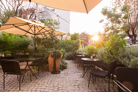 Garden restaurant in city centerの写真素材