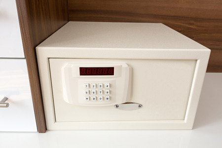 White security safe in hotel roomの写真素材