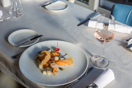 Food served on a restaurant table