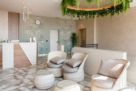 Interior of a waiting room in a beauty salonの写真素材