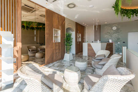 Interior of a waiting room in a beauty salonの写真素材