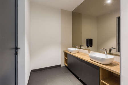 Interior of a hotel bathroom interior with shower cabin