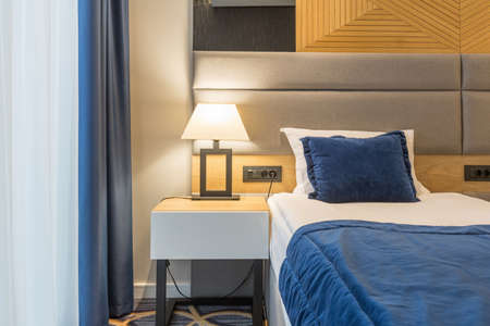 Interior of a luxury hotel double bed bedroomの写真素材