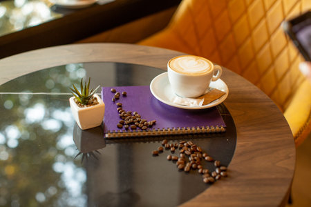 Coffee served on a tableの写真素材