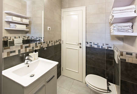 Bathroom interior with tiled wallsの写真素材