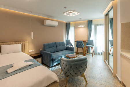 Interior of a luxury living room with marble floorの写真素材