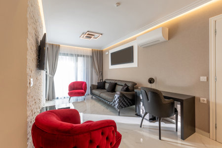 Interior of a luxury hotel apartment with marble floorの写真素材