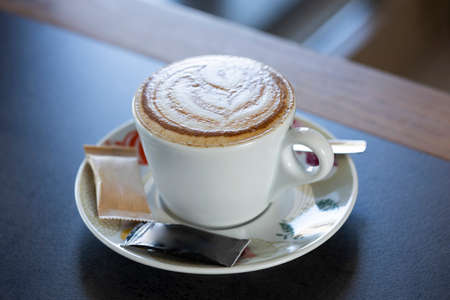 Cappuccino with a heart latte artの写真素材