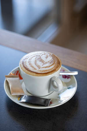 Cappuccino with a heart latte artの写真素材
