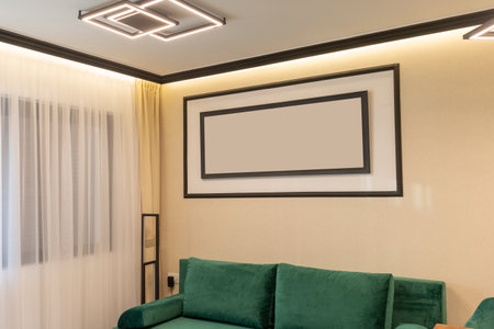 Bedroom interior with painting mockupの写真素材