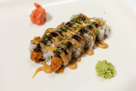 Sushi serving on white plateの写真素材