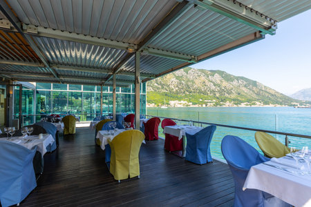 Sea view restaurant interior on the seaの写真素材