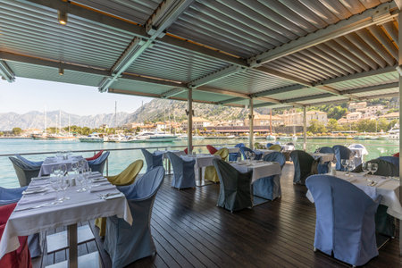 Sea view restaurant interior on the seaの写真素材