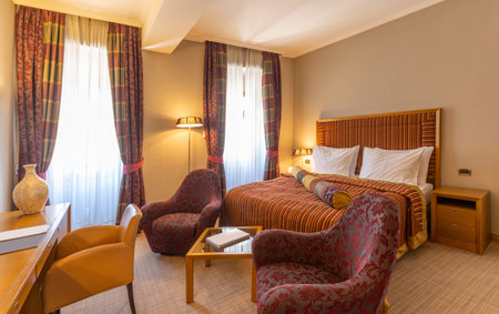 Interior of a luxury hotel bedroomの写真素材