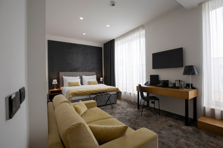Interior of a modern hotel apartmentの写真素材