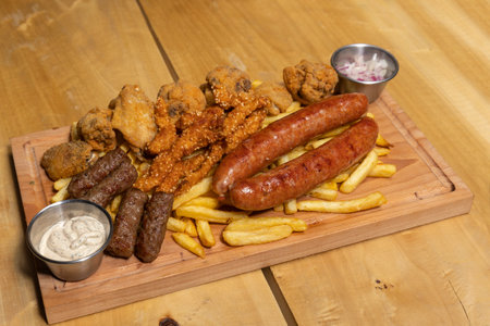 Mixed meat platter with french friesの写真素材
