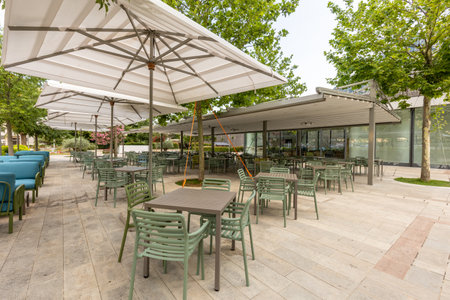 Empty outdoor hotel restaurant gardenの写真素材