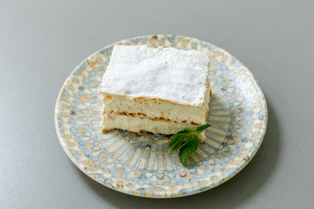 Vanilla custard  slice served on a plateの写真素材