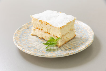 Vanilla custard  slice served on a plateの写真素材
