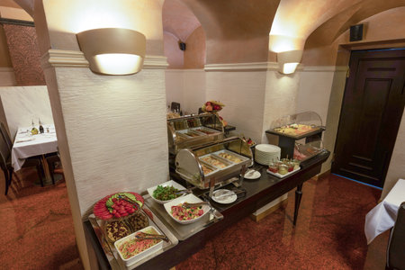 Food served on a buffet tableの写真素材