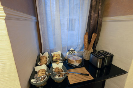 Bread served on a buffet tableの写真素材
