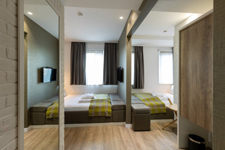 Interior of a hotel bedroom with master bedの写真素材