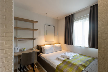 Interior of a hotel bedroom with master bedの写真素材